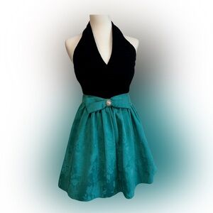 VTG Jessica McClintock Gunne Sax Black Velvet & Jade Green Brocade Dress 5/6